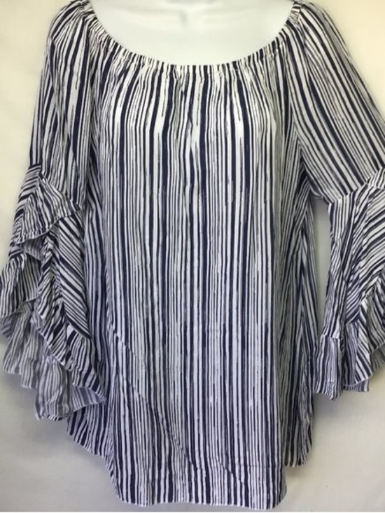 Fever Tops - Fever Black and White Striped Ruffle Sleeve Blouse